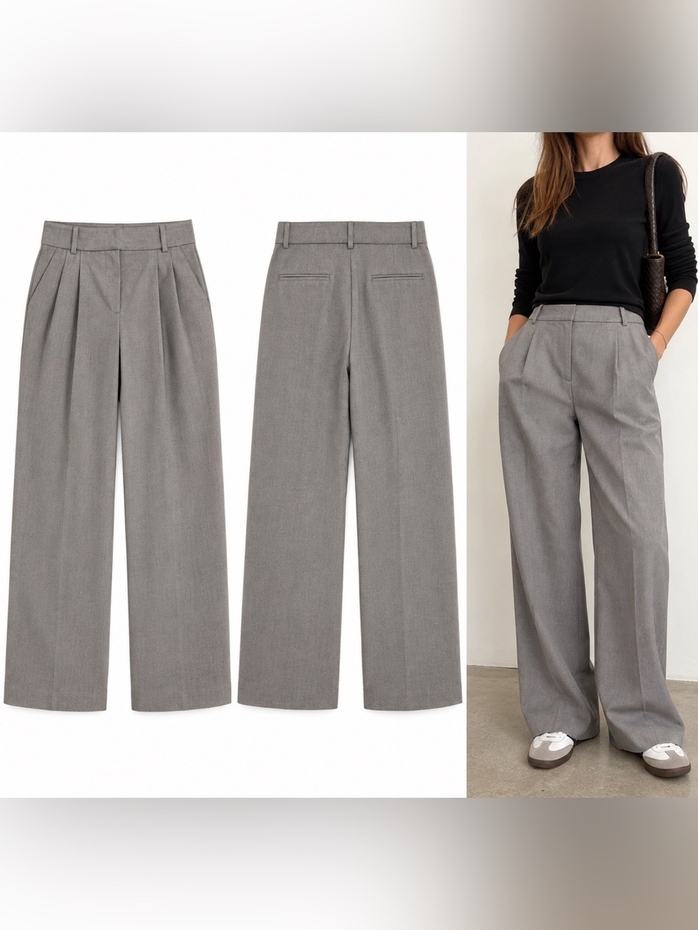 Favorite Daughter Gray Wide-Leg Pleated Trousers